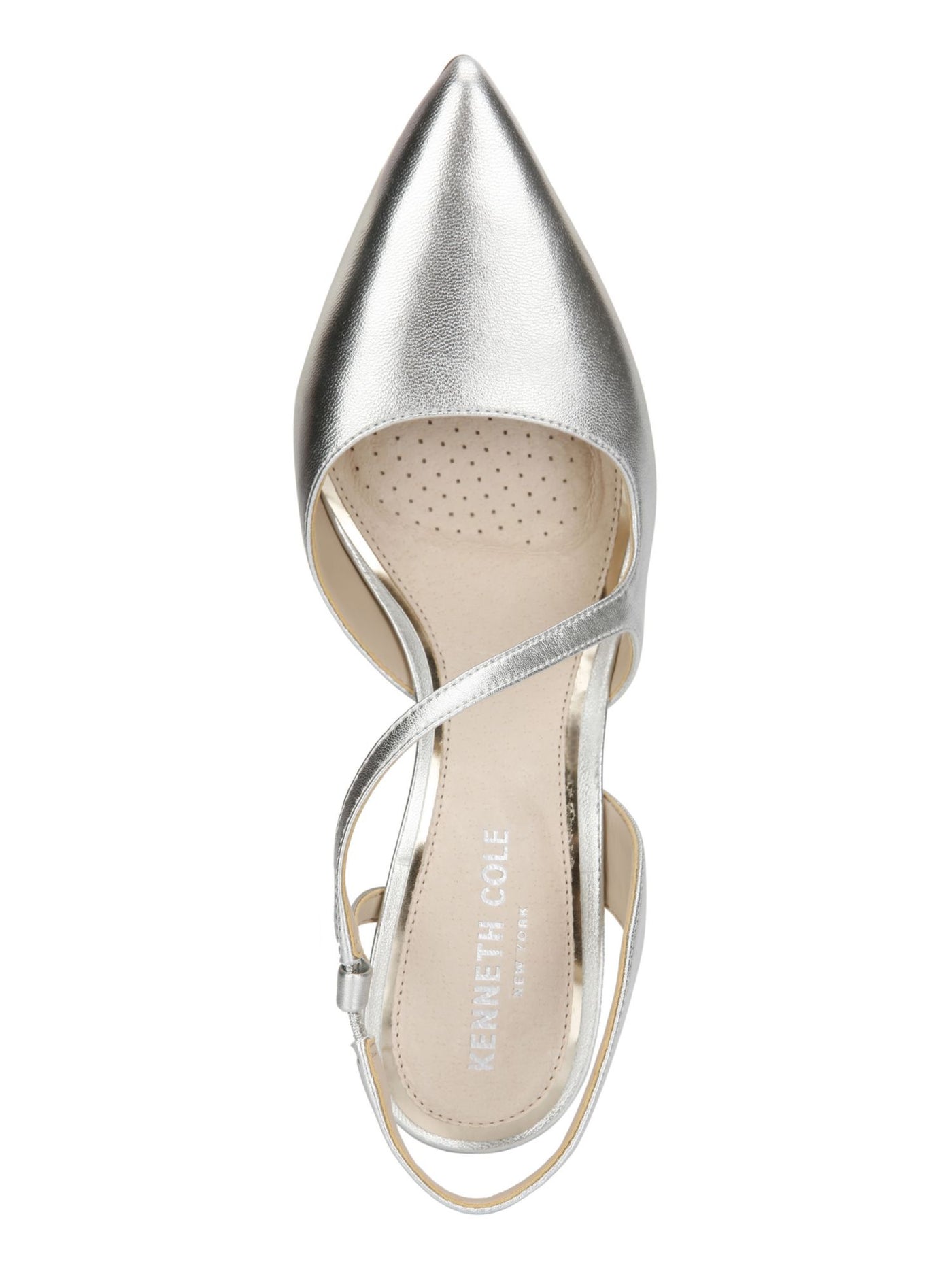 KENNETH COLE NEW YORK Womens Silver Padded Comfort Riley 85 Pointed Toe Stiletto Slip On Leather Slingback 8 M