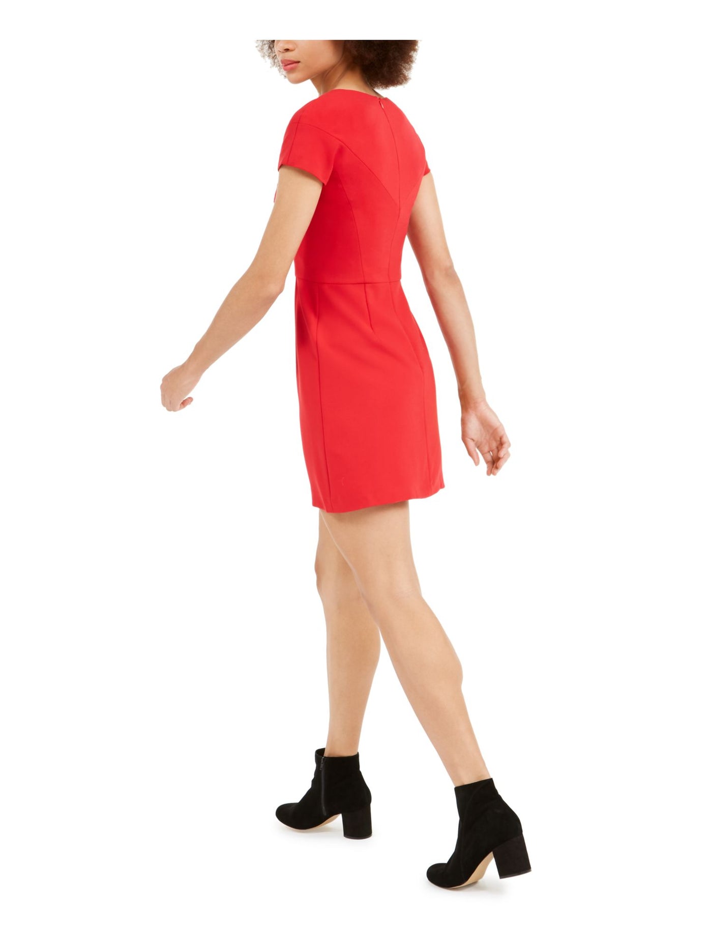 FRENCH CONNECTION Womens Red Short Sleeve Scoop Neck Short Party Fit + Flare Dress 0