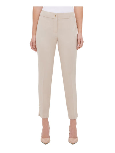 CALVIN KLEIN Womens Beige Zippered Skinny Pants 14