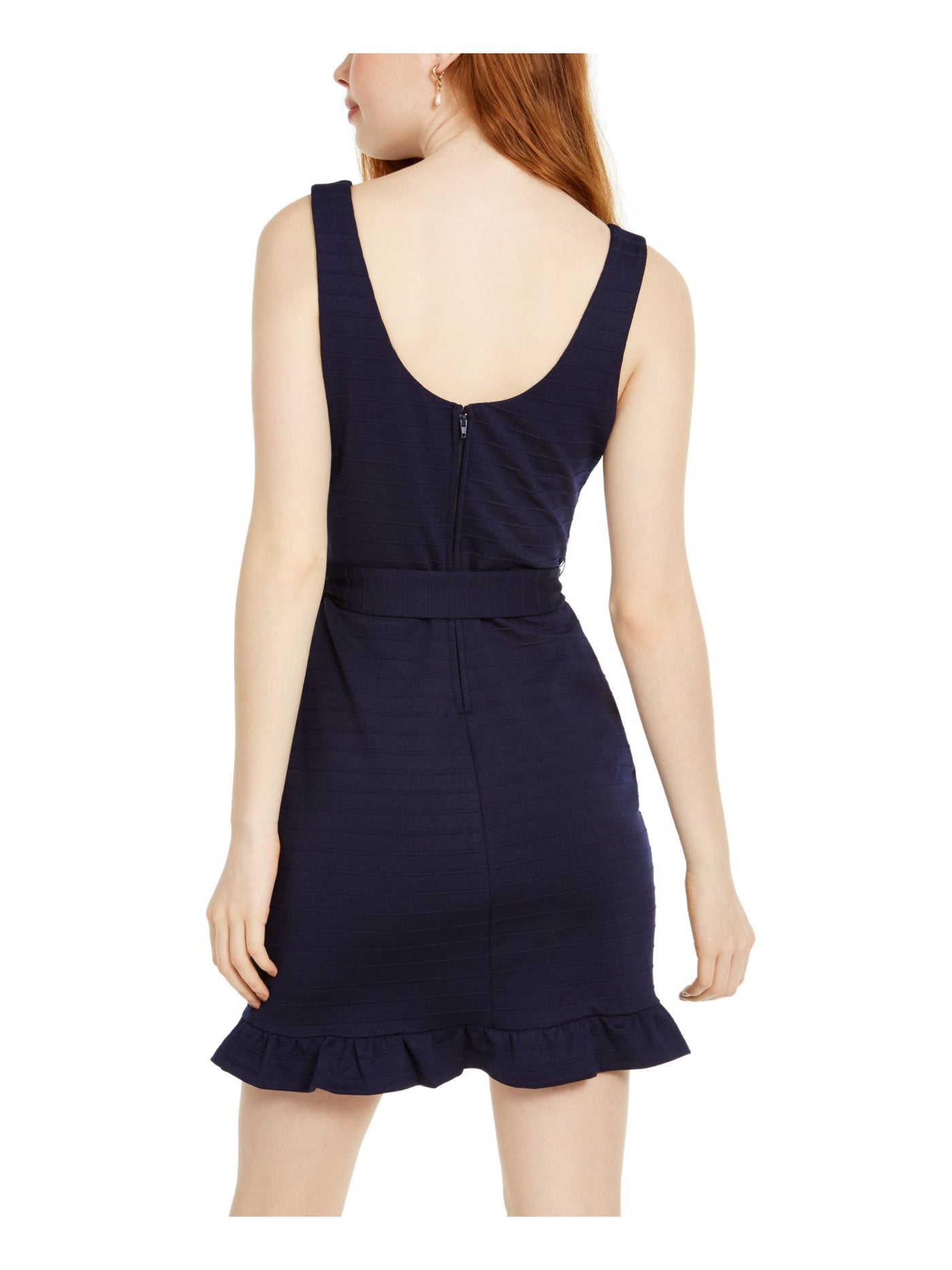 CITY STUDIO Womens Navy Sleeveless Jewel Neck Short Fit + Flare Dress 5