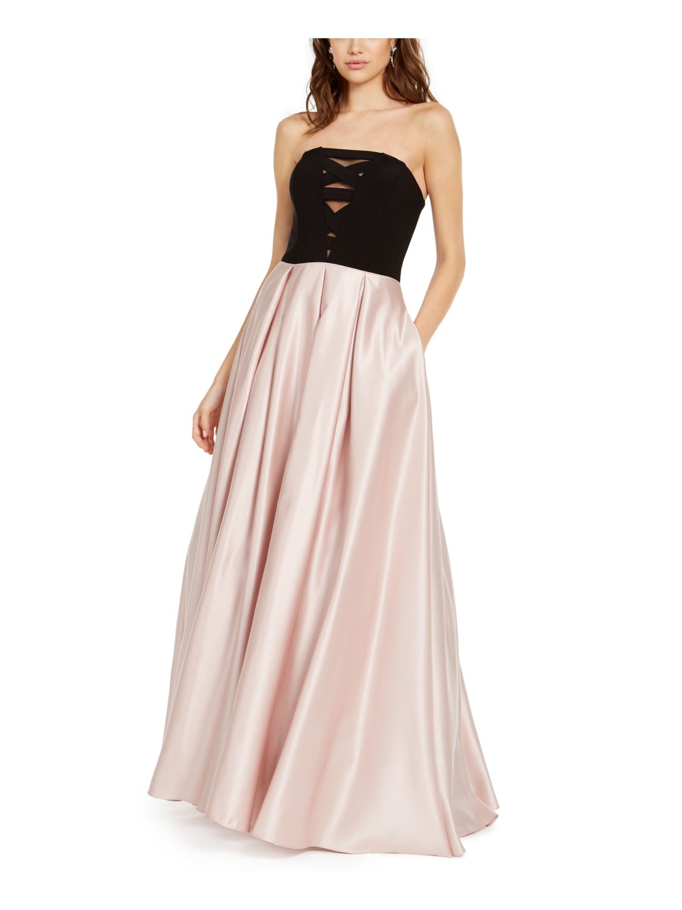 BLONDIE NITES Womens Pink Pocketed Zippered Sleeveless Sweetheart Neckline Full-Length Formal Fit + Flare Dress 7