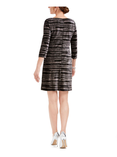 LIKELY Womens Black Patterned 3/4 Sleeve Boat Neck Short Evening Fit + Flare Dress Petites 8