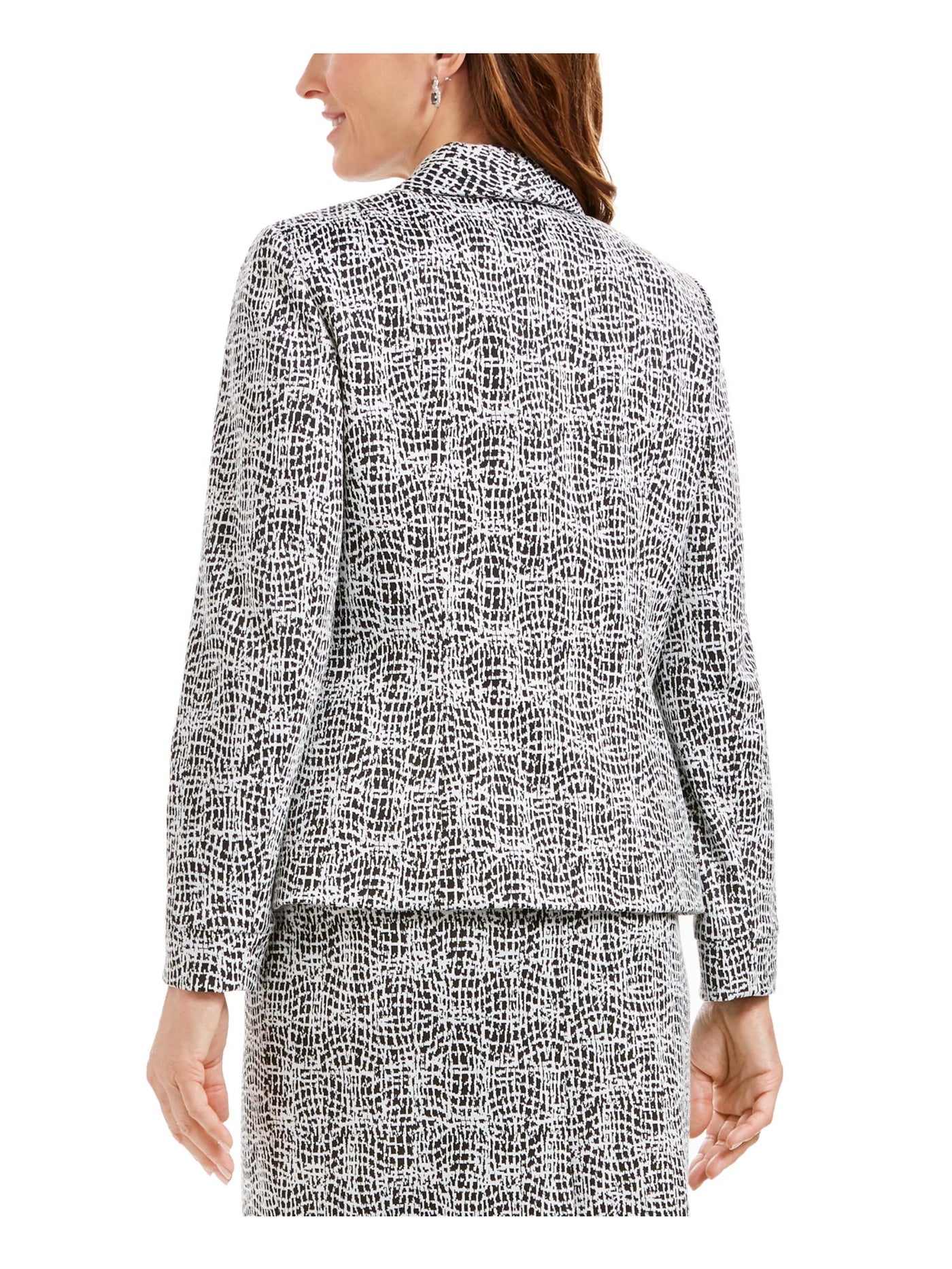 KASPER Womens White Houndstooth Wear To Work Blazer Jacket 10