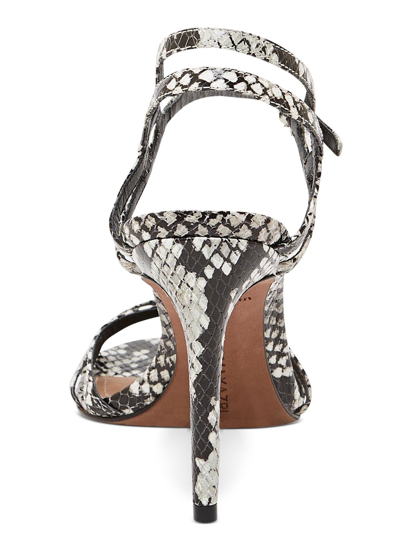 BCBG MAXAZRIA Womens White Snake Adjustable Strap Strappy Tanya Open Toe Stiletto Buckle Leather Dress Sandals Shoes 8.5