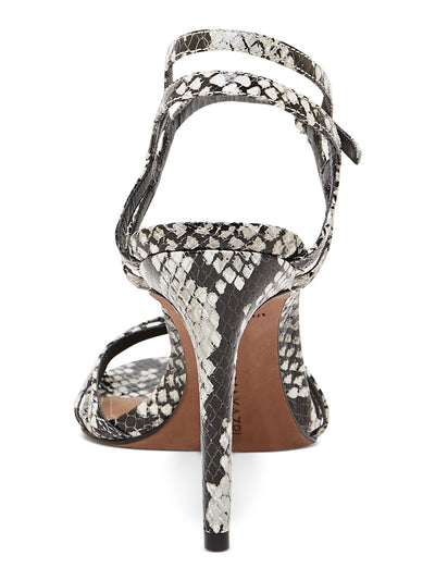 BCBG MAXAZRIA Womens White Snake Adjustable Strap Strappy Tanya Open Toe Stiletto Buckle Leather Dress Sandals Shoes 8.5
