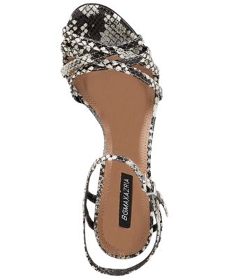 BCBG MAXAZRIA Womens White Snake Adjustable Strap Strappy Tanya Open Toe Stiletto Buckle Leather Dress Sandals Shoes 8.5