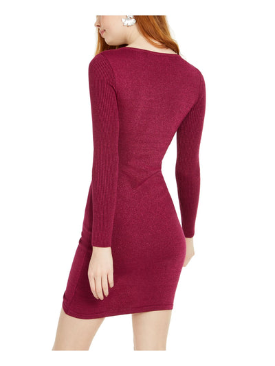 CRAVE FAME Womens Purple Long Sleeve Short Body Con Party Dress XXS