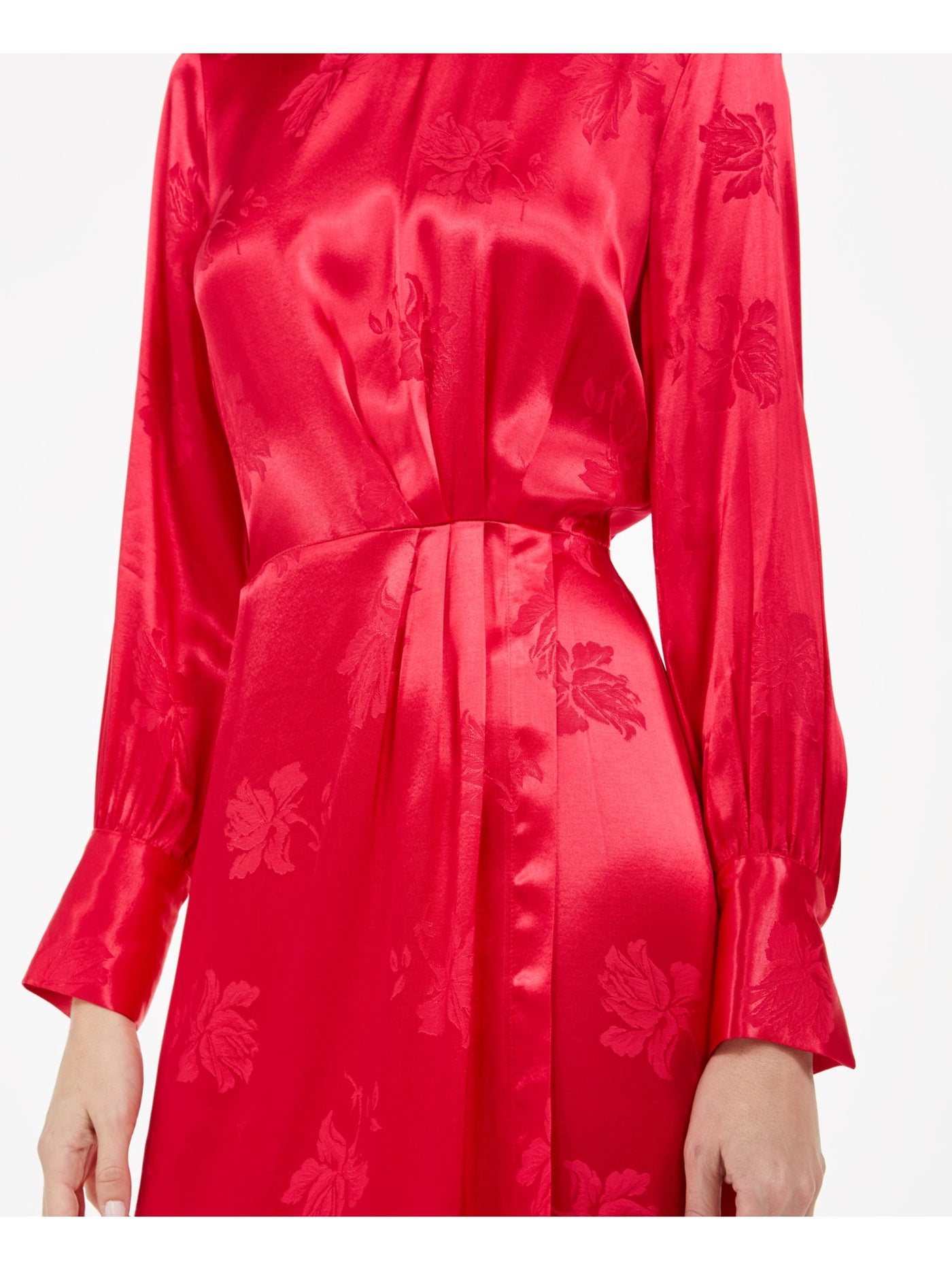 1. STATE Womens Pink Slitted Textured Silk Floral Long Sleeve Jewel Neck Knee Length Evening Sheath Dress Juniors 14