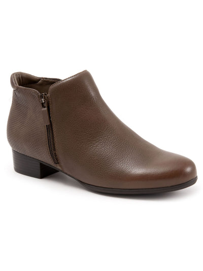 F S R Womens Beige Mixed Media Padded Arch Support Major Round Toe Zip-Up Leather Booties 7.5 W