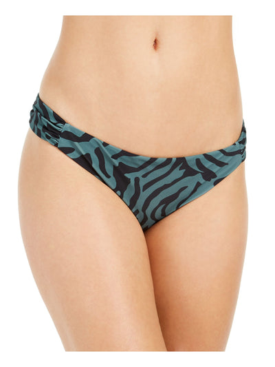 BAR III Women's Green Zebra Print Stretch Lined Full Coverage Side Tab Hipster Swimsuit Bottom L