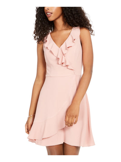 TEEZE ME Womens Pink Ruffled Sleeveless V Neck Short Party Fit + Flare Dress 3\4