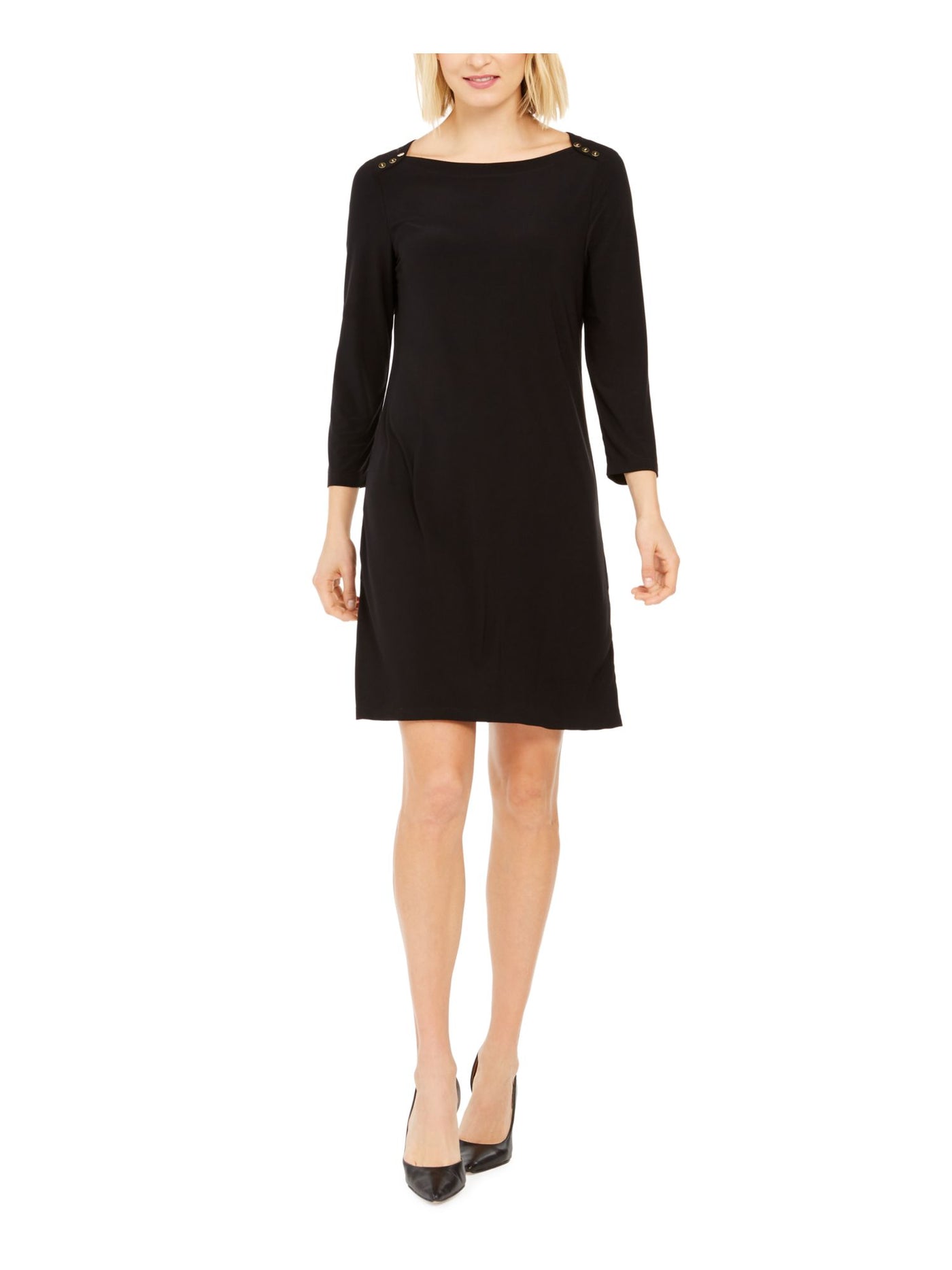 PAPPAGALLO Womens Black Long Sleeve Boat Neck Above The Knee Shift Dress L