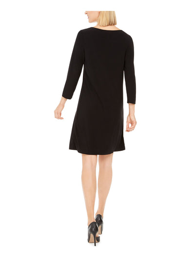 PAPPAGALLO Womens Black Long Sleeve Boat Neck Above The Knee Shift Dress L