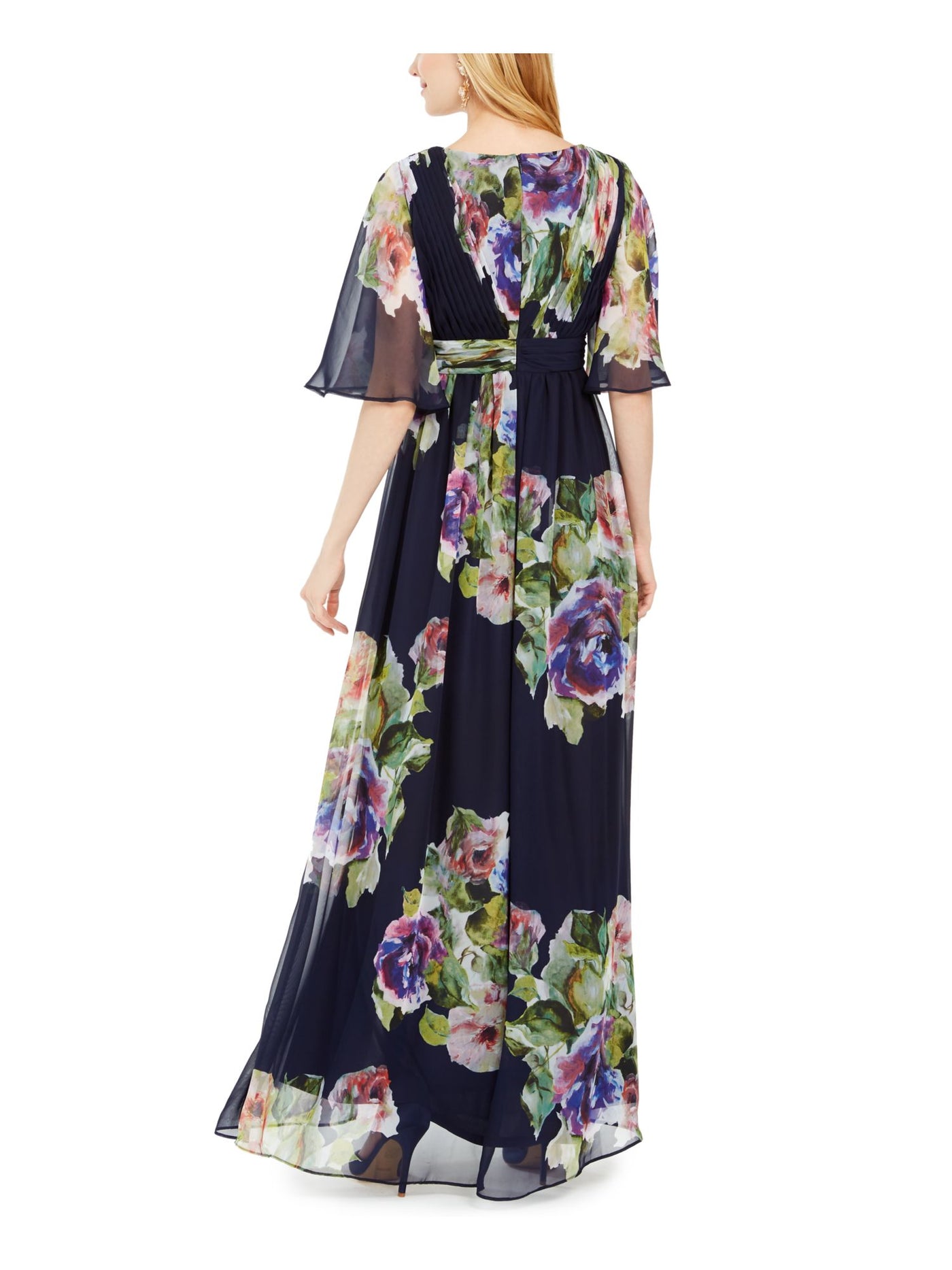 ADRIANNA PAPELL Womens Navy Floral Short Sleeve V Neck Maxi Shift Dress 2