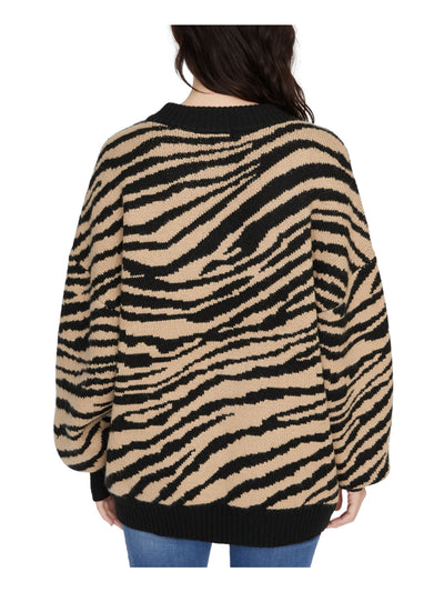 SANCTUARY Womens Black Animal Print Long Sleeve Crew Neck Sweater XS