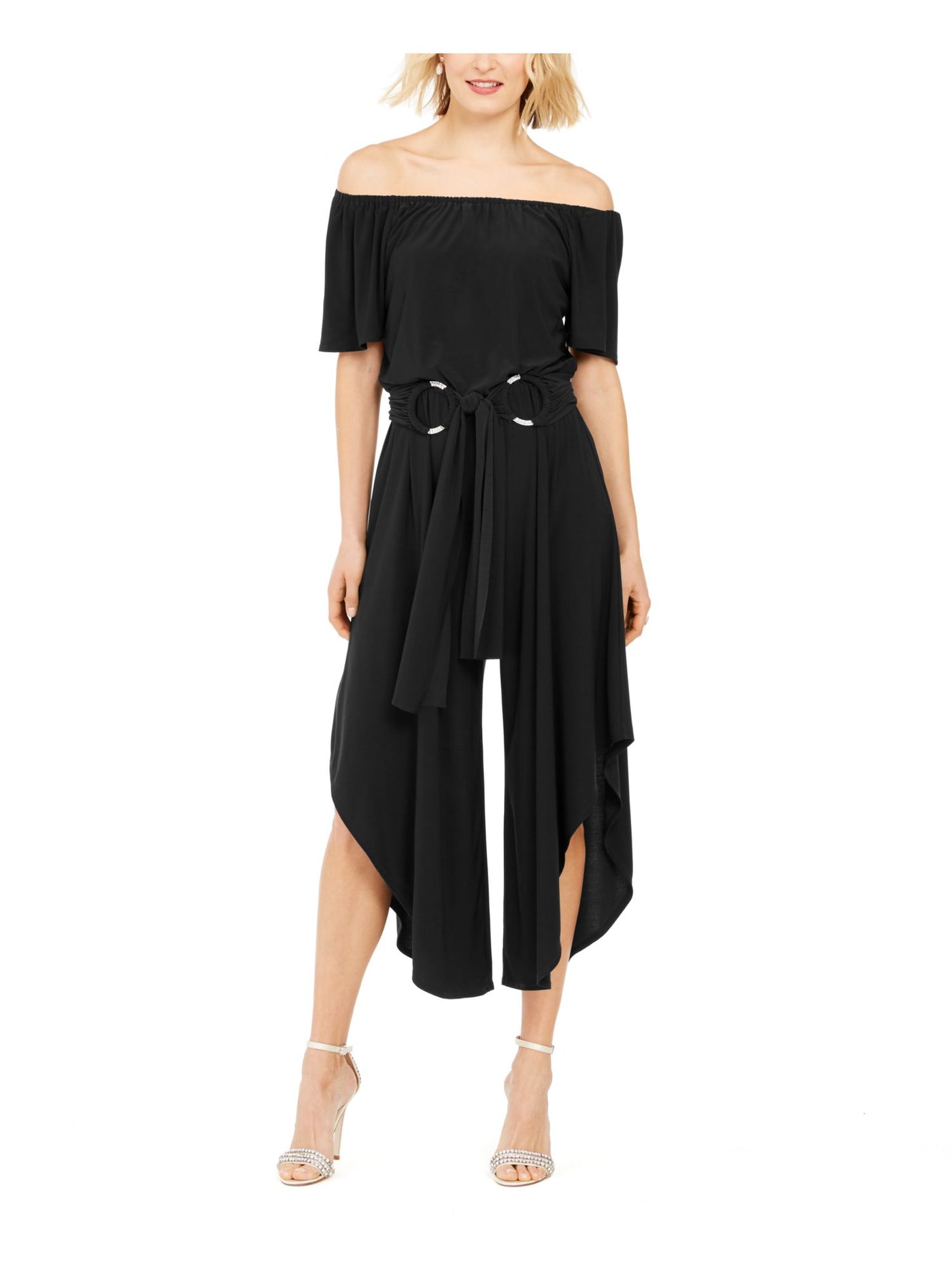 JBS LIMITED Womens Black Belted Off Shoulder Evening Cropped Jumpsuit XL