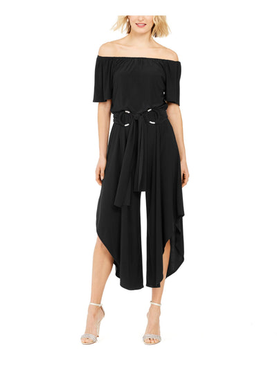 JBS LIMITED Womens Black Belted Off Shoulder Evening Cropped Jumpsuit XL