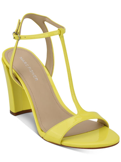 MARC FISHER Womens Yellow T-Strap Cushioned Toria Round Toe Block Heel Buckle Dress Sandals Shoes 8 M