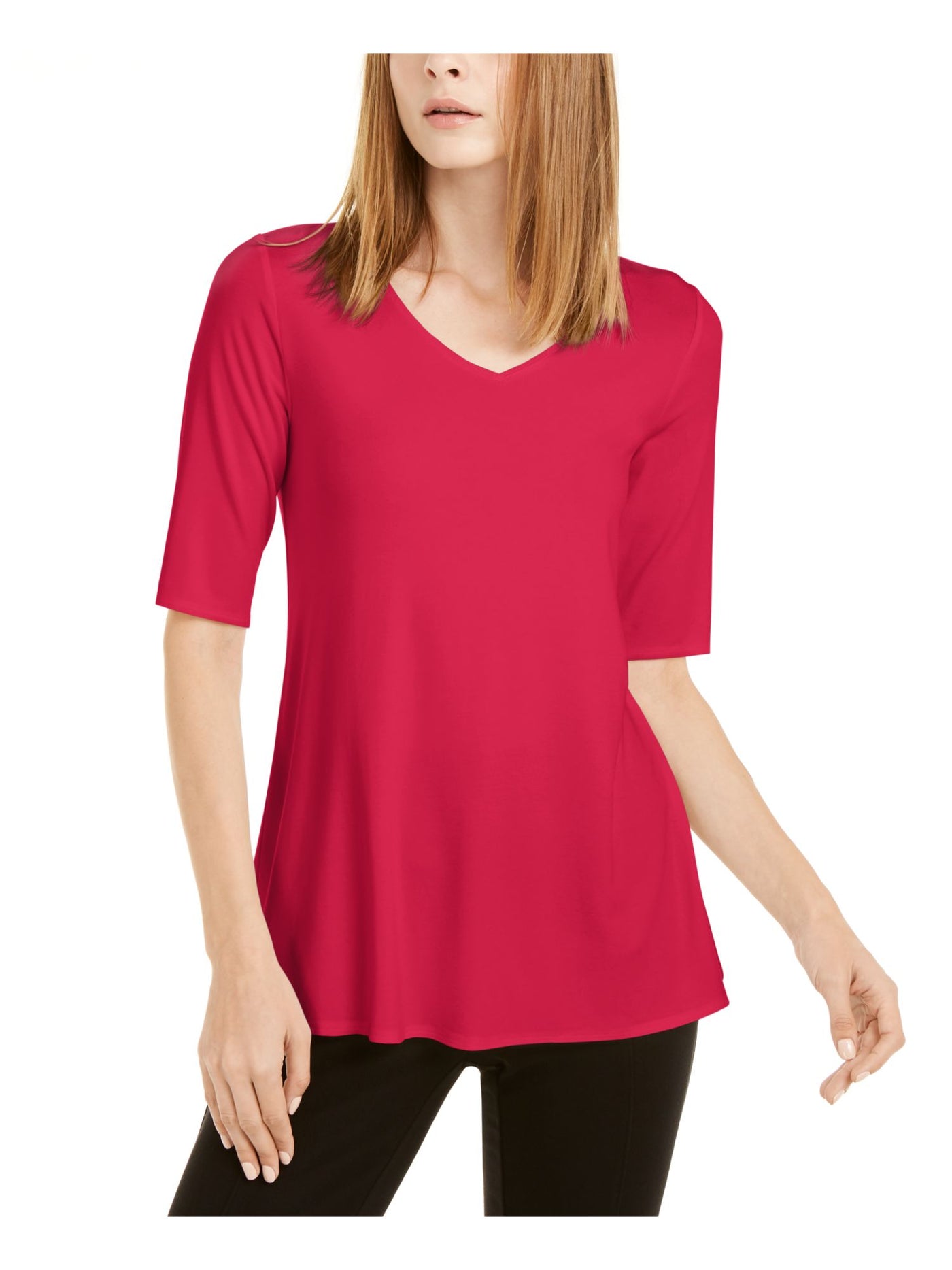 ALFANI Womens Pink Pleated Short Sleeve V Neck Top M