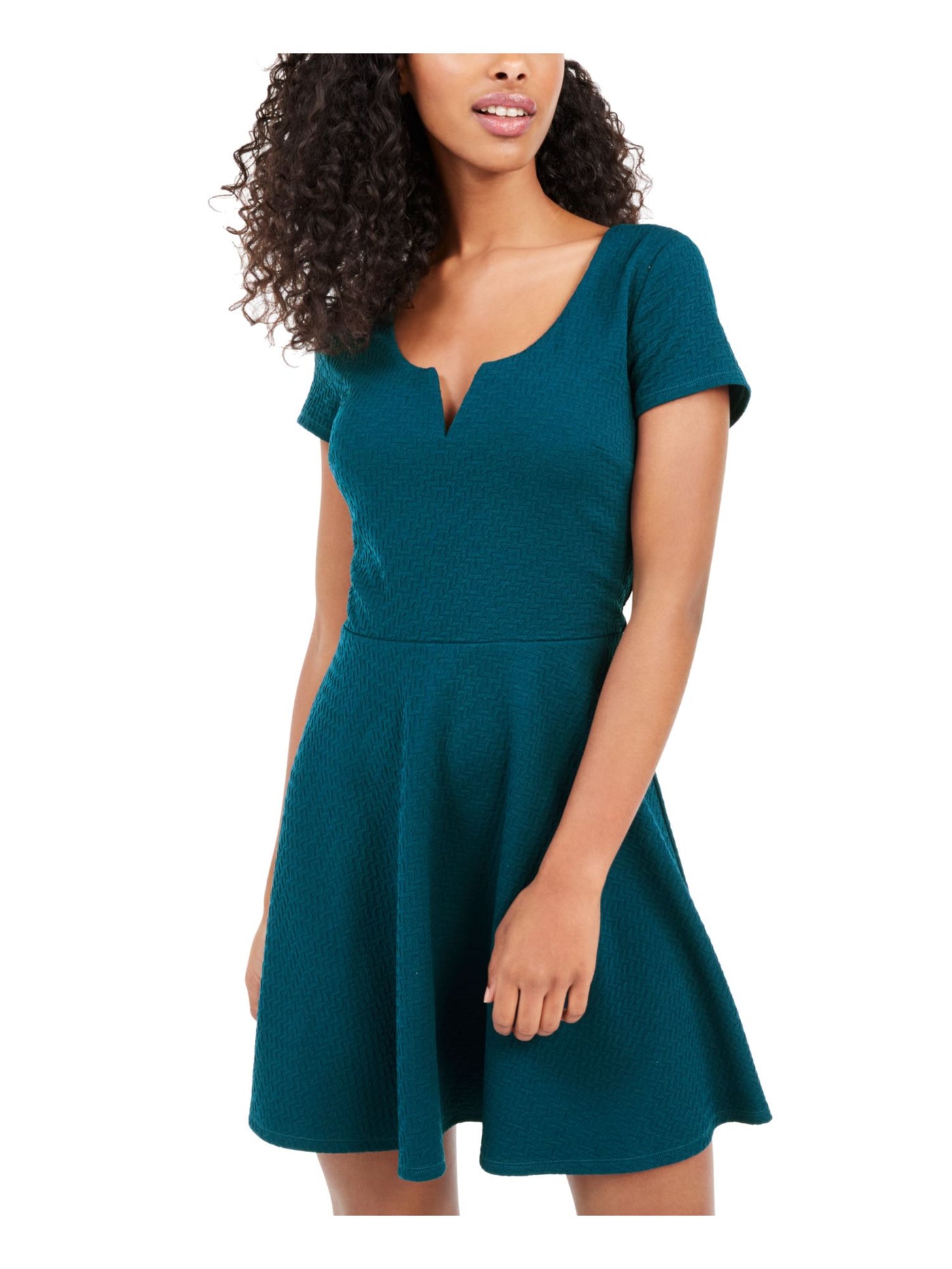 TRIXXI Womens Teal Short Sleeve Jewel Neck Short Fit + Flare Dress 5