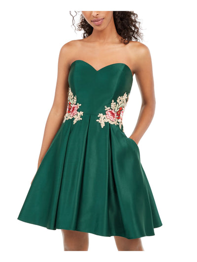 BLONDIE Womens Green Full-Length Fit + Flare Party Dress 13