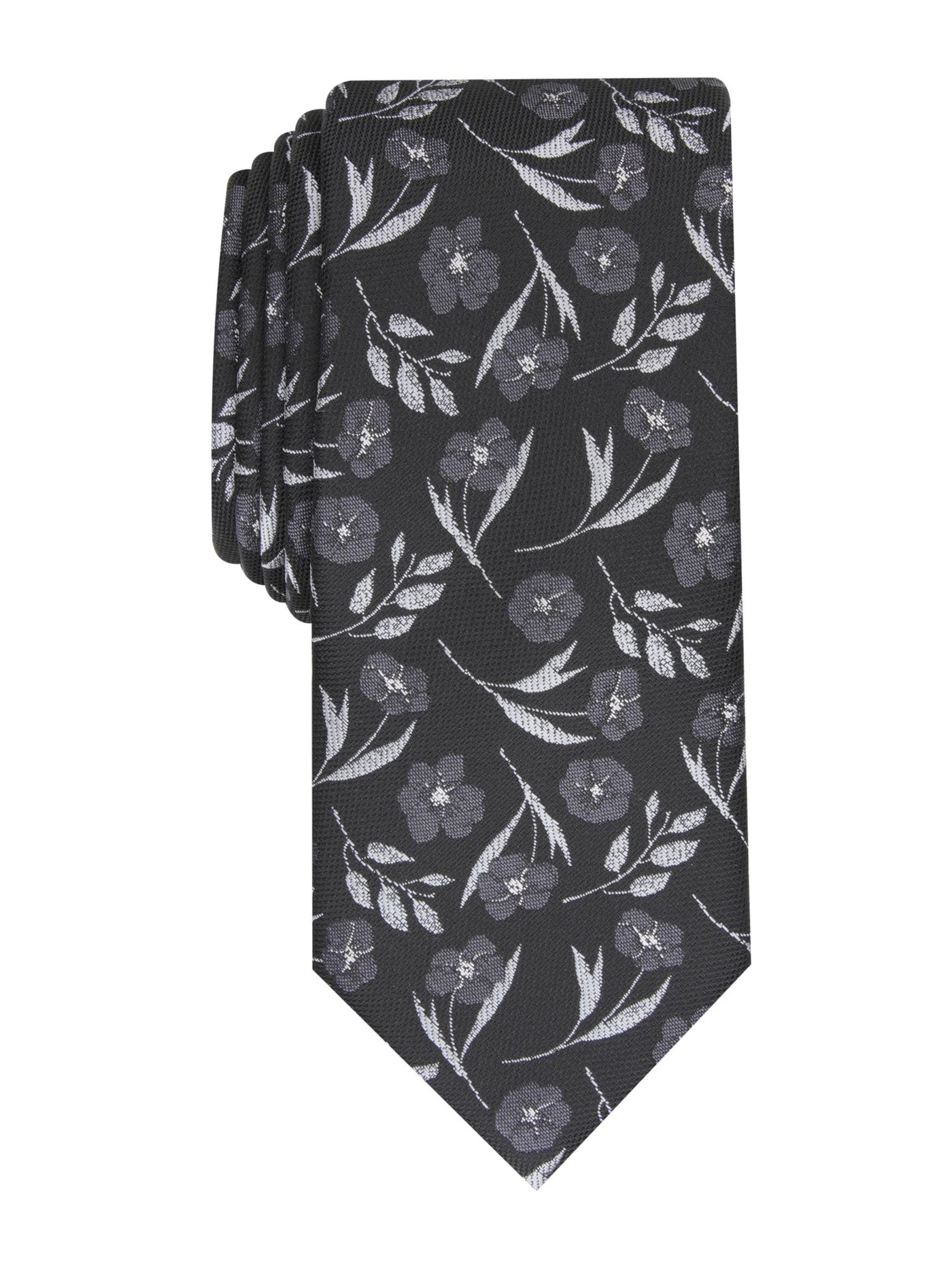 BAR III Mens Black Floral Slim Neck Tie