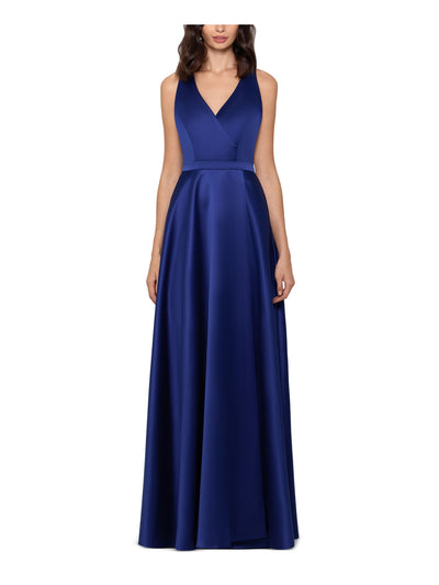 XSCAPE Womens Sleeveless Surplice Neckline Full-Length Evening Sheath Dress