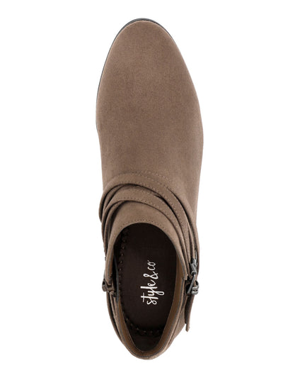 STYLE & COMPANY Womens Brown Cushioned Buckle Accent Willoww Round Toe Block Heel Zip-Up Booties 7 M