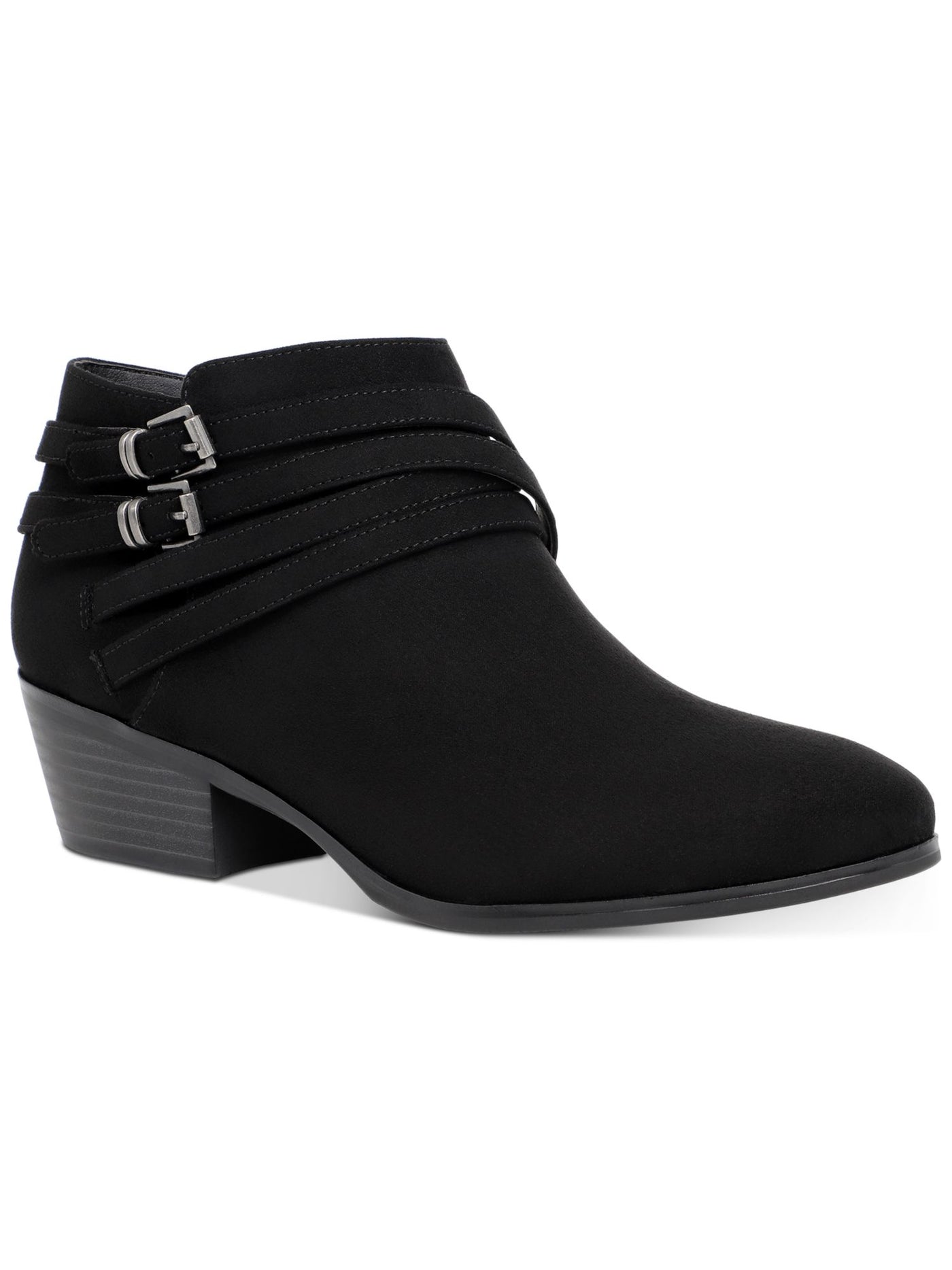STYLE & COMPANY Womens Black Strappy Cushioned Buckle Accent Willoww Almond Toe Block Heel Zip-Up Booties 10.5 M