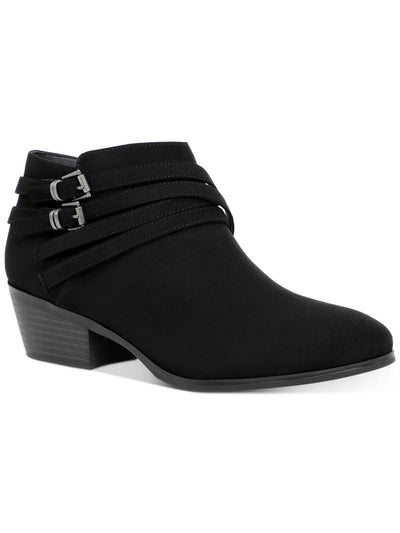 STYLE & COMPANY Womens Black Strappy Cushioned Buckle Accent Willoww Almond Toe Block Heel Zip-Up Booties 10.5 M