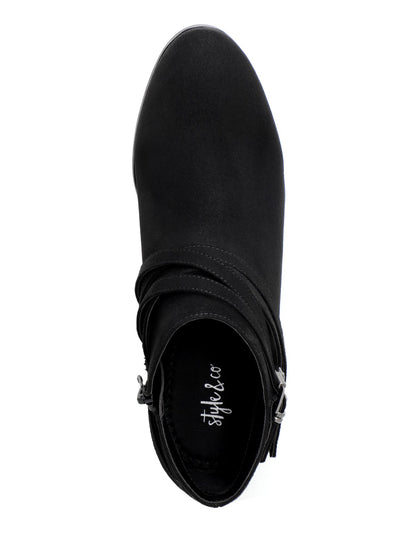 STYLE & COMPANY Womens Black Strappy Cushioned Buckle Accent Willoww Almond Toe Block Heel Zip-Up Booties 10.5 M