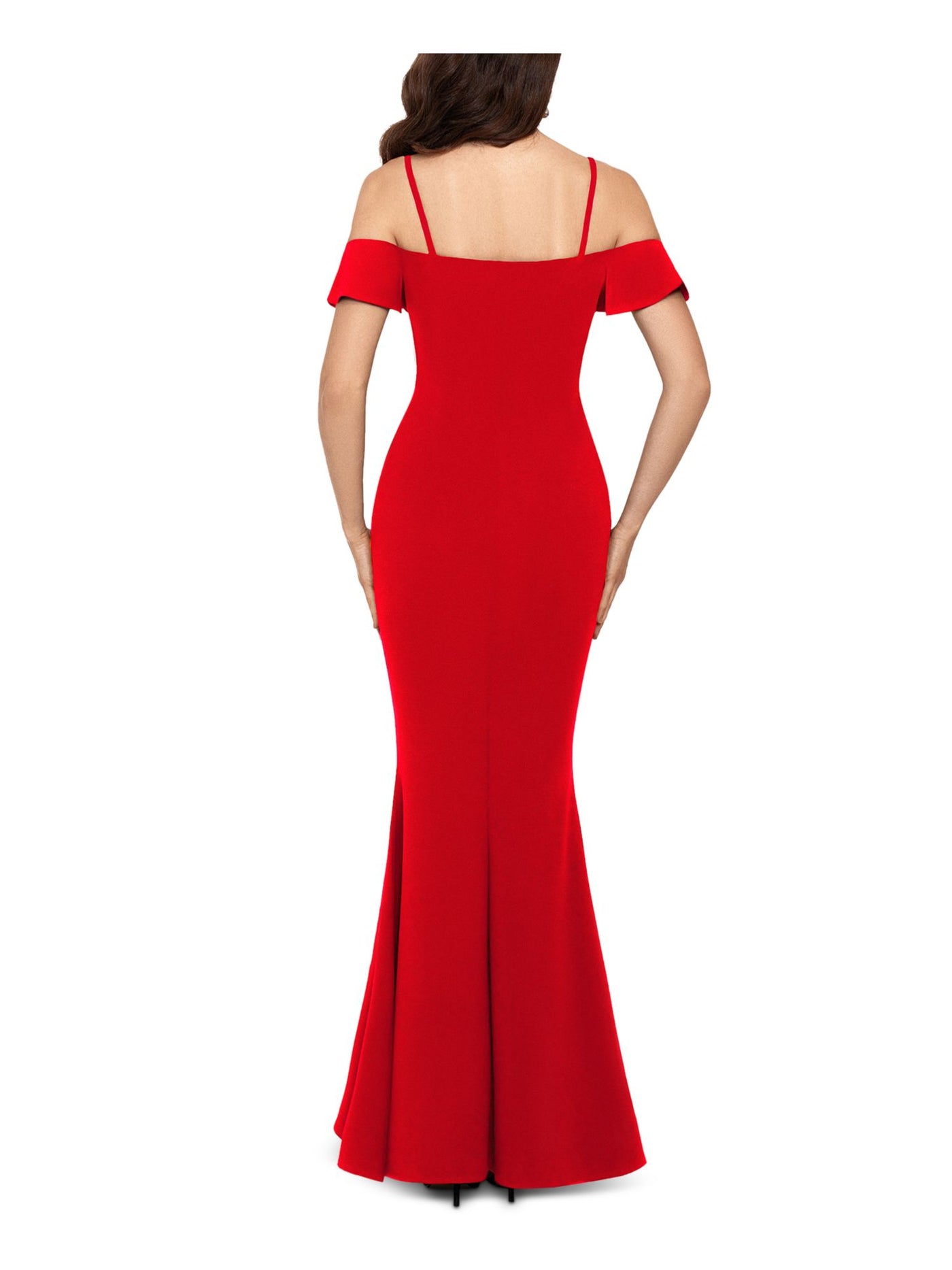 BETSY & ADAM Womens Cold Shoulder Ruffled Gown Flutter Sleeve Sweetheart Neckline Maxi Formal Dress