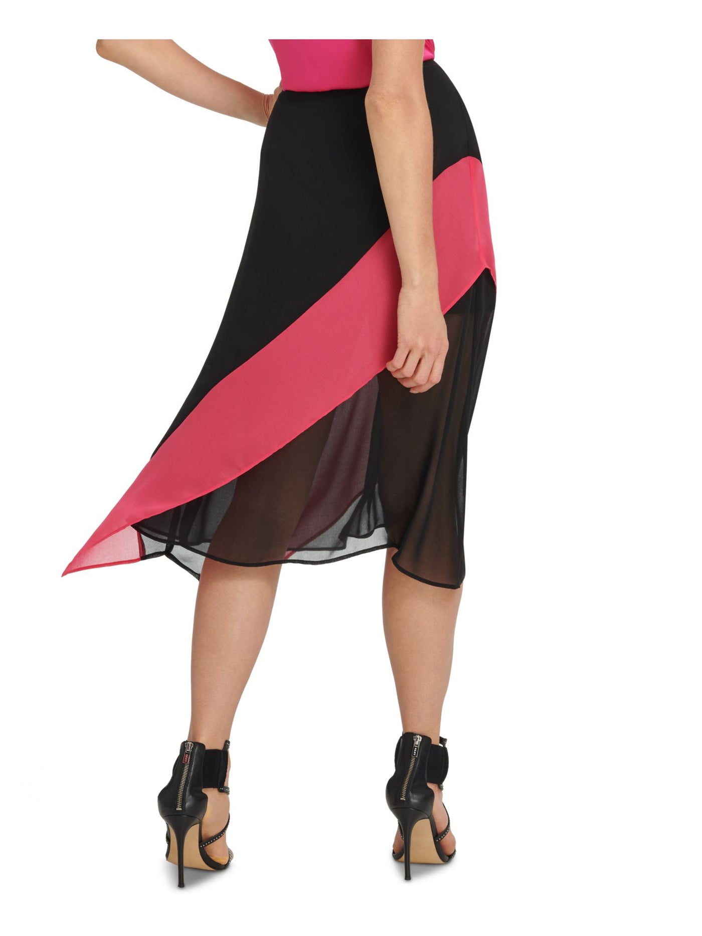 DKNY Womens Black Color Block Below The Knee Layered Skirt S