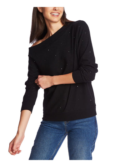 1. STATE Womens Black Beaded Long Sleeve Jewel Neck Blouse XXS