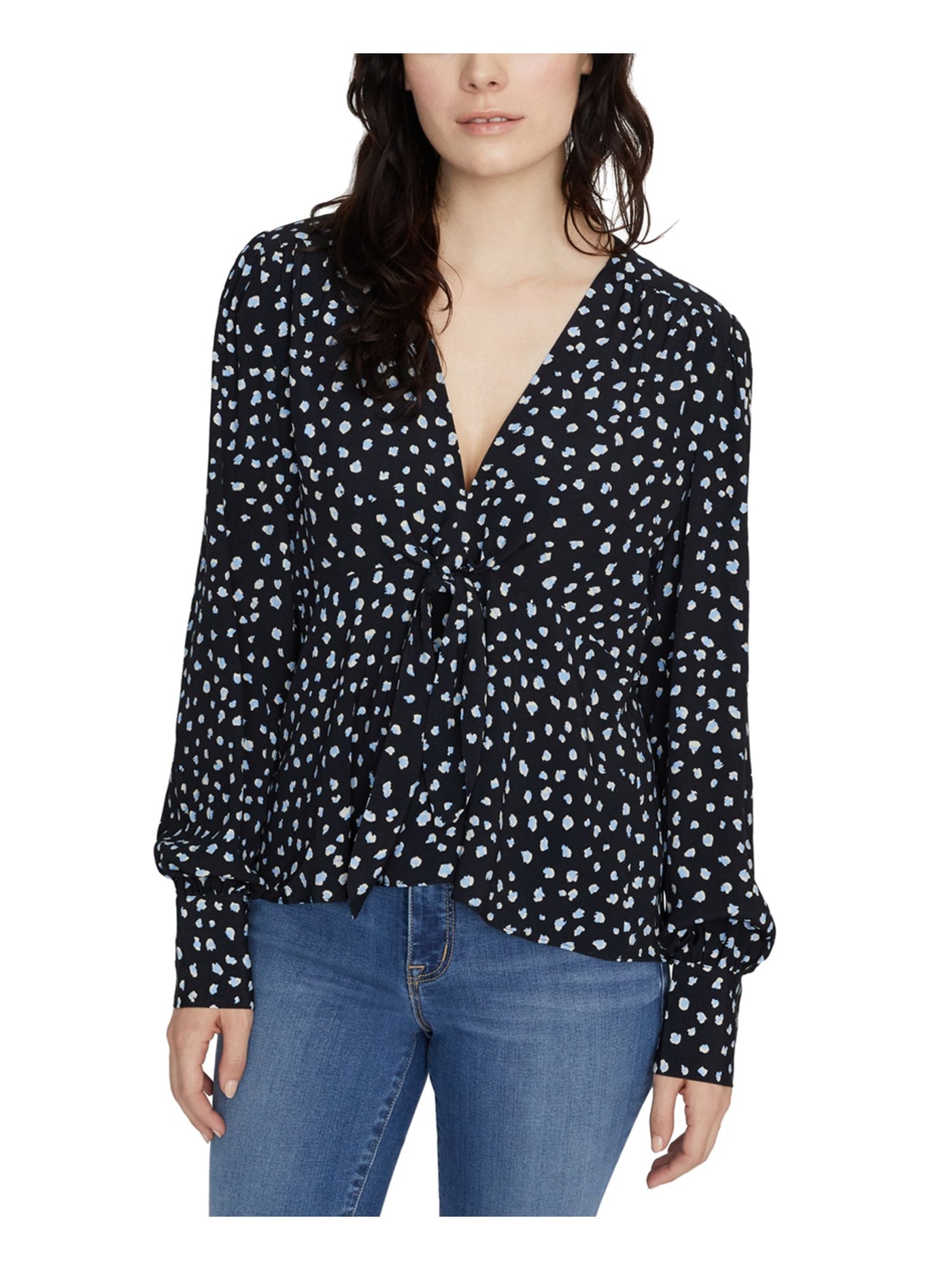 SANCTUARY Womens Black Speckle Long Sleeve V Neck Top XXS