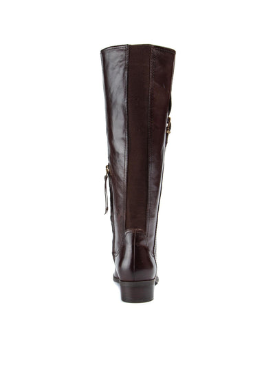 LUCCA LANE Womens Burgundy Zipper Buckle Accent Padded Sashya Round Toe Block Heel Leather Riding Boot 7 M