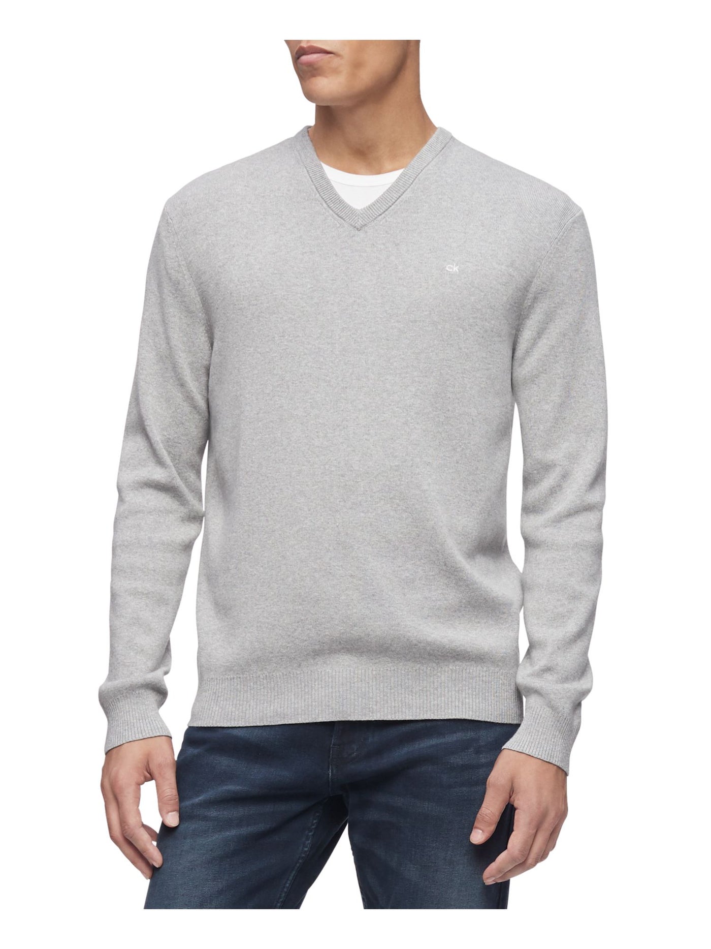 CALVIN KLEIN Mens Gray Long Sleeve V Neck Classic Fit Pullover Sweater XL