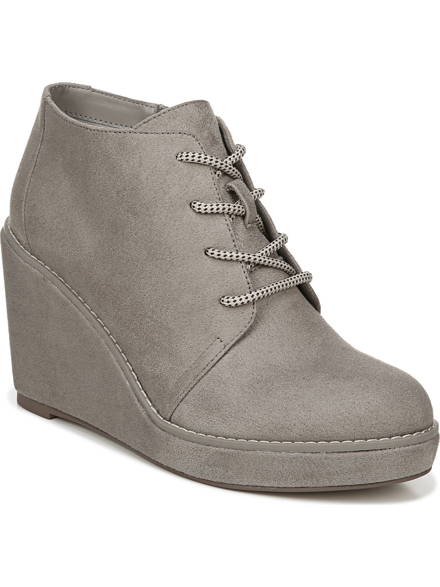 CARLOS BY CARLOS SANTANA Womens Gray Lace Up Closure Cold Weather Wills Almond Toe Wedge Zip-Up Shootie 6.5 M