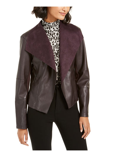 BAR III Womens Purple Faux Suede  Open Jacket M