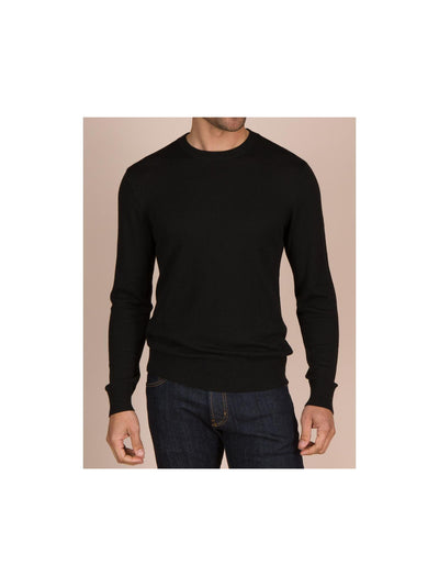 MILLS SUPPLY Mens Black Striped Long Sleeve Crew Neck Classic Fit Cashmere Pullover Sweater M