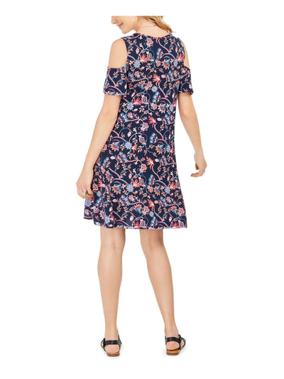 STYLE & COMPANY Womens Navy Cut Out Swing Floral Long Sleeve Above The Knee Dress PP