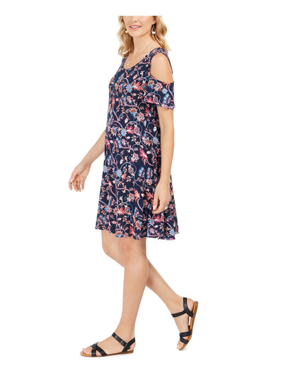 STYLE & COMPANY Womens Navy Cut Out Swing Floral Long Sleeve Above The Knee Dress PP