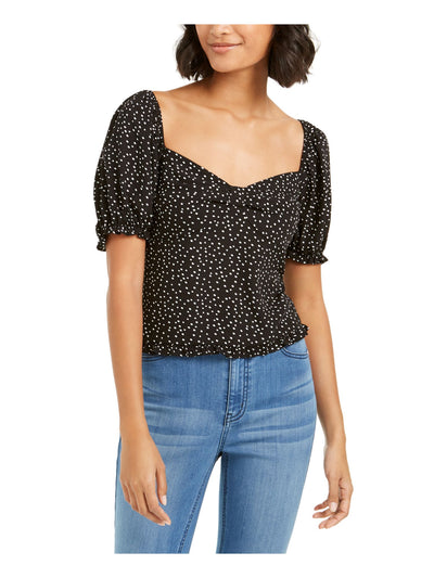 ASH & VIOLET Womens Black Polka Dot Short Sleeve Top Size: S