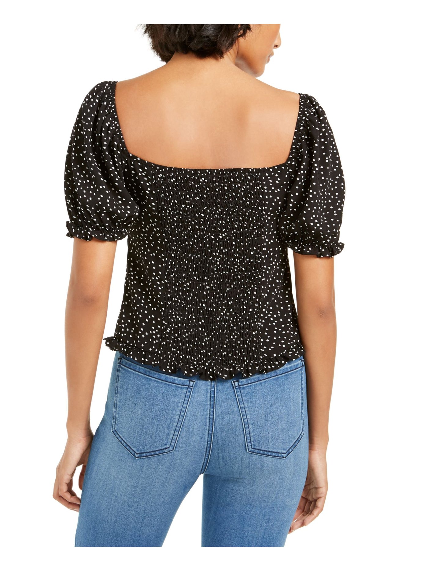 ASH & VIOLET Womens Black Polka Dot Short Sleeve Top Size: S