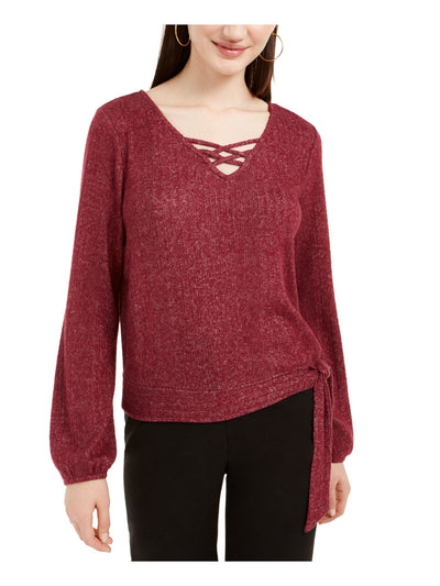 BCX Womens Burgundy Stretch Long Sleeve Caged Neckline Sweater S