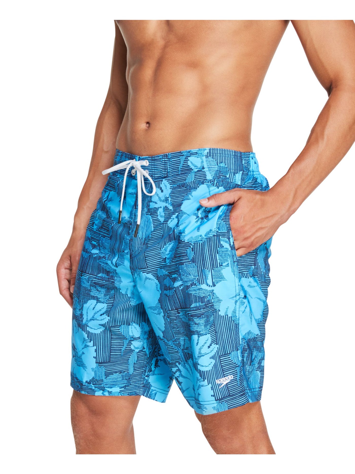 SPEEDO Mens Blue Drawstring Lined Printed Classic Fit Swim Trunks S