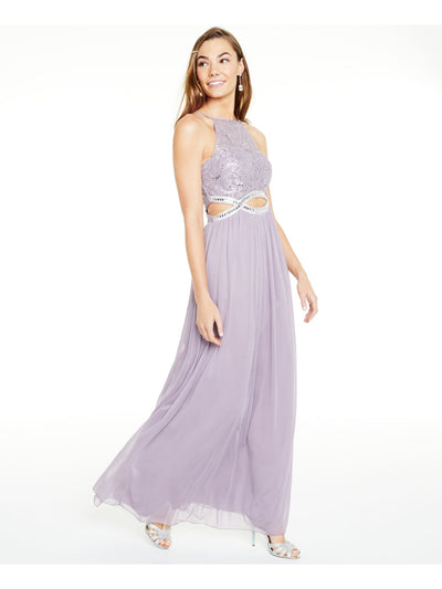 SPEECHLESS Womens Purple Sequined Cut Out Sleeveless Halter Full-Length Empire Waist Prom Dress 5