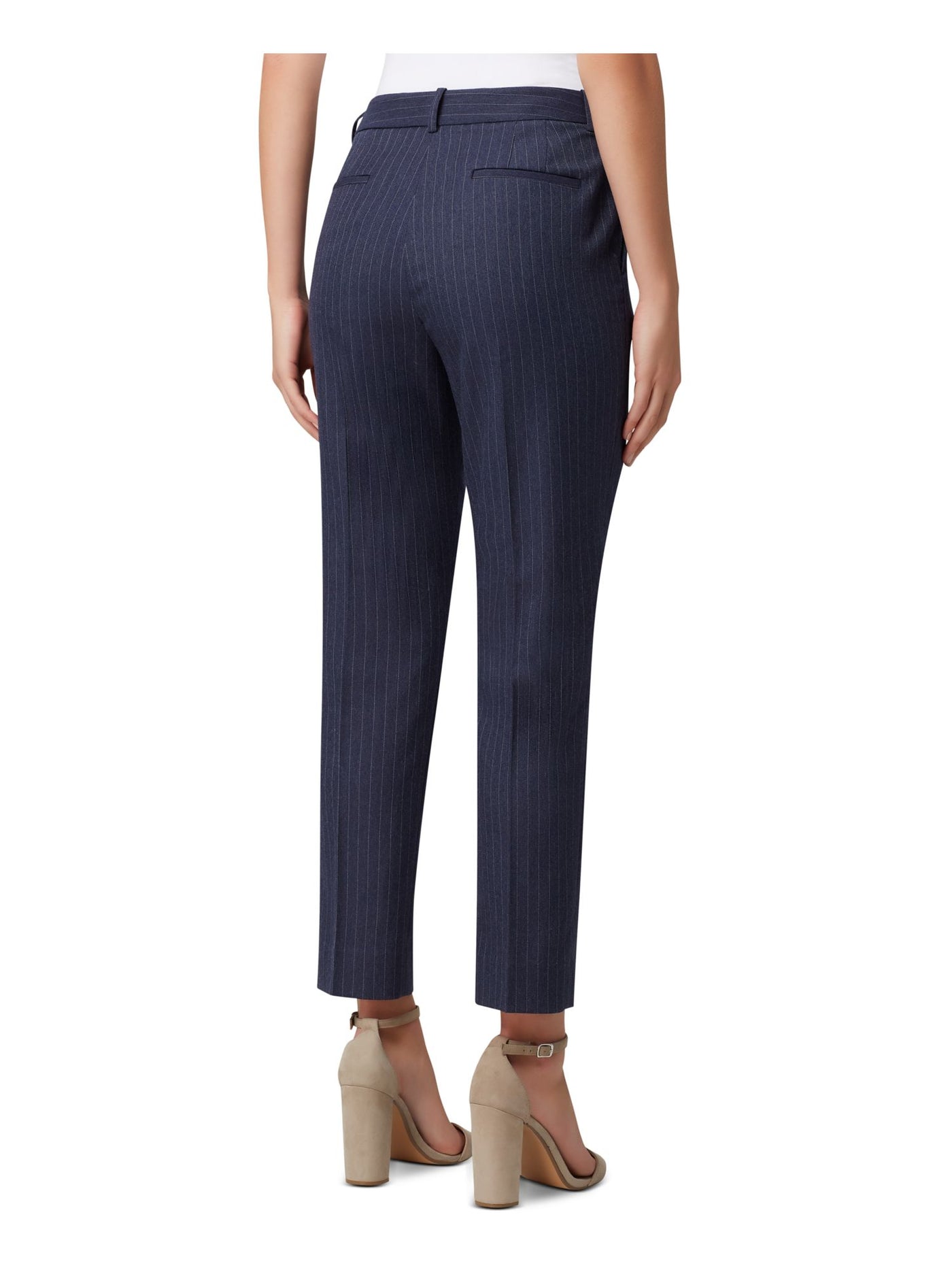 TAHARI Womens Navy Pinstripe Wear To Work Straight leg Pants Petites 4P