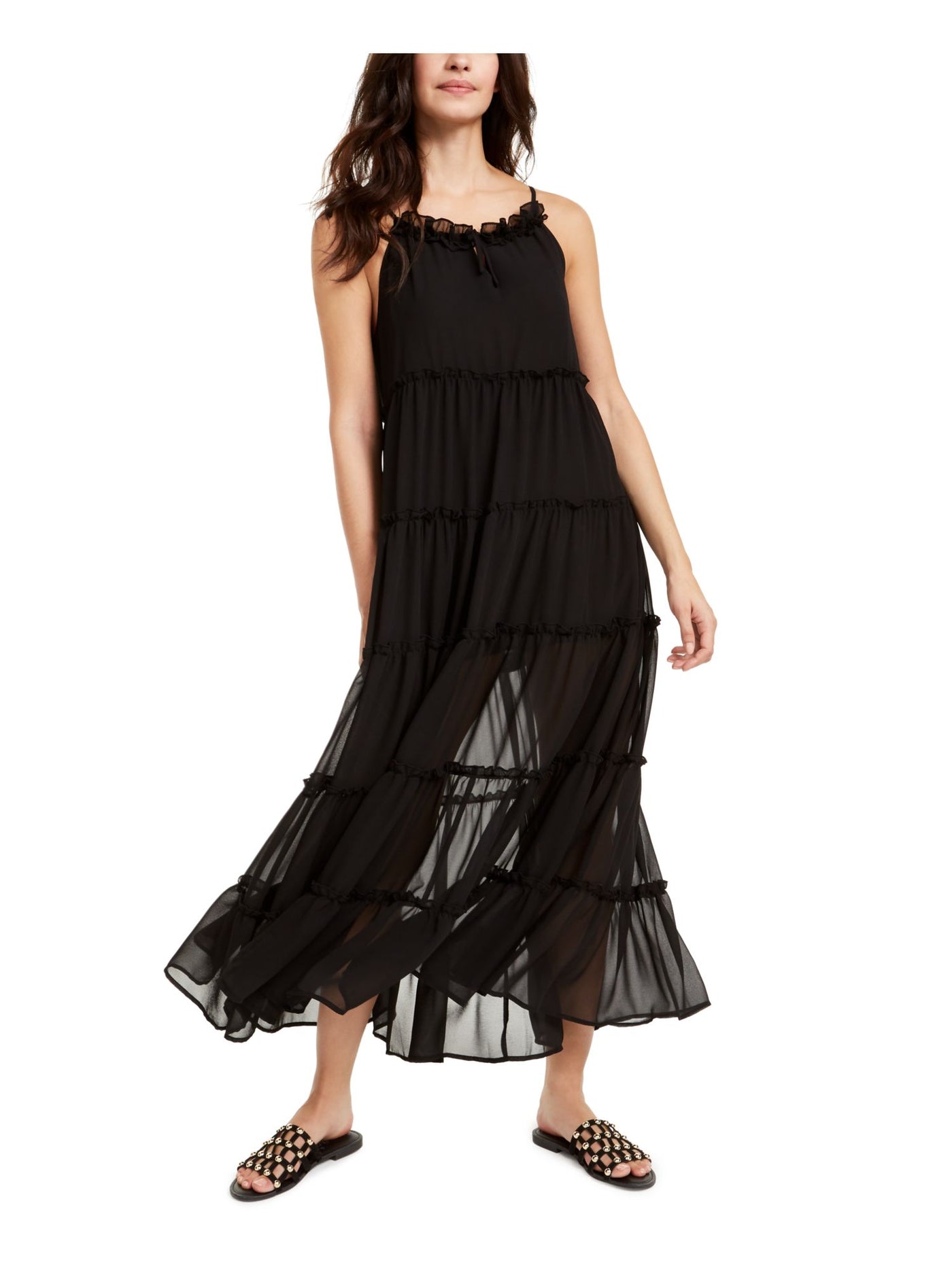 THE WEEKEND BRAND Womens Black Sleeveless Halter Maxi Ruffled Dress XS