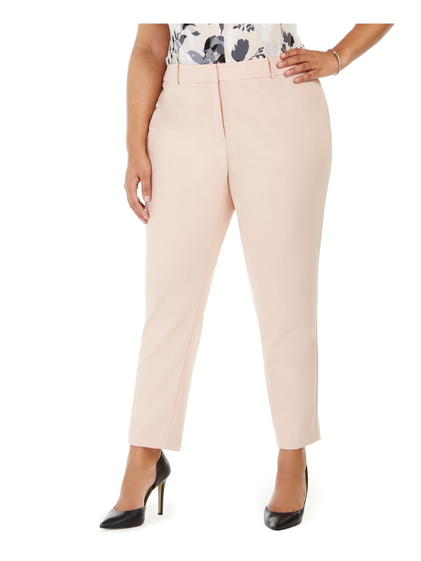 CALVIN KLEIN Womens Pink Stretch Zippered Pocketed Wear To Work Straight leg Pants Plus 22W